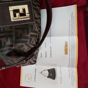 Fendi Brown Monogram Canvas Shoulder Bag with Gold-Tone Hardware
